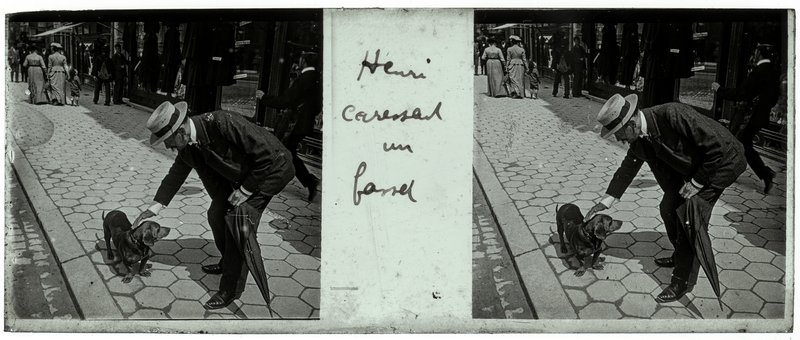 Henri caressant un basset